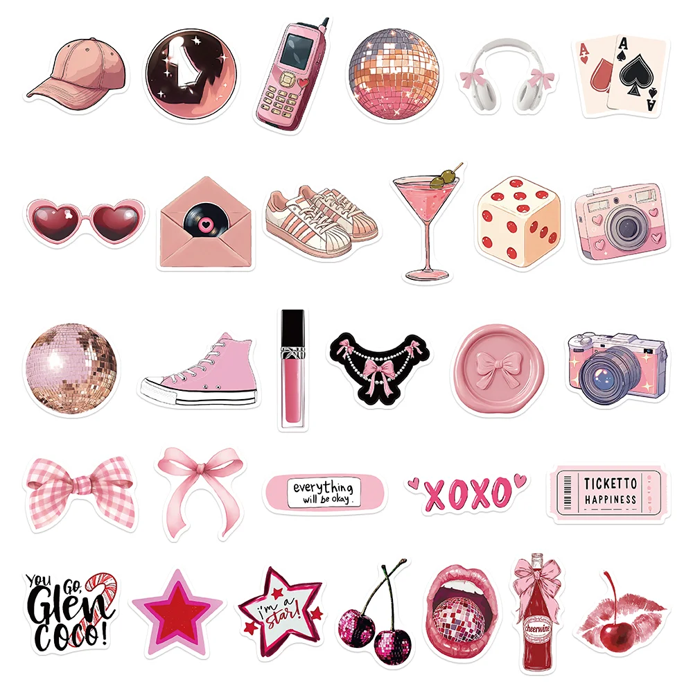 55 Stück Rosa Y2K Mädchen Aufkleber Wasserfest PVC Geschenk Cartoon Dekorationen Scrapbook Notizbuch Tasche Wasserflasche Handyhülle DIY Sticker – Detail 3