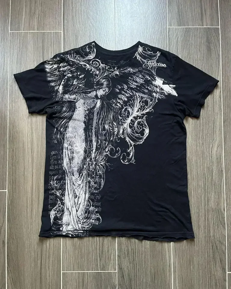 2000S Affliction Style Summer Streetwear Tee Gothic Skull Cross