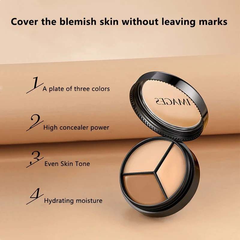 Tri-color Concealer Hidden Pores Cover Blemishes Long Lasting Makeup Holding Decorate Face Brightening Skin Tone Concealer Cream 4