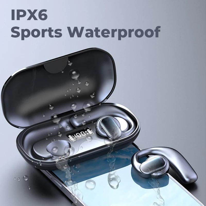 Bluetooth 5.3骨伝導ヘッドセット,スポーツイヤホン,LED