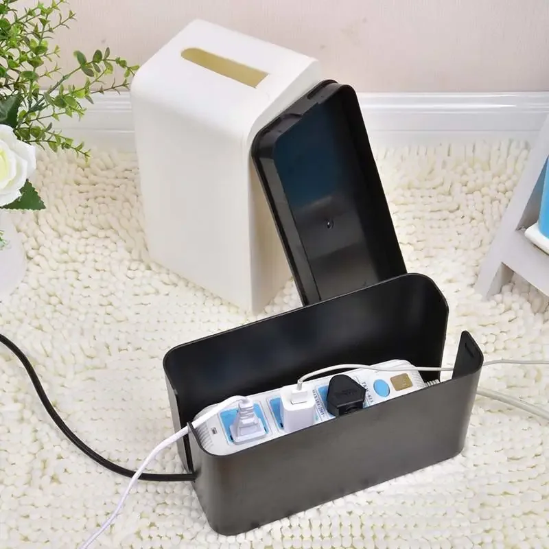 1 Pc Creative Simple Desktop Cable Box Bamboo Wood Cover Cable Box Plugboard Storage Box Power Cord Charger Storage Box 3
