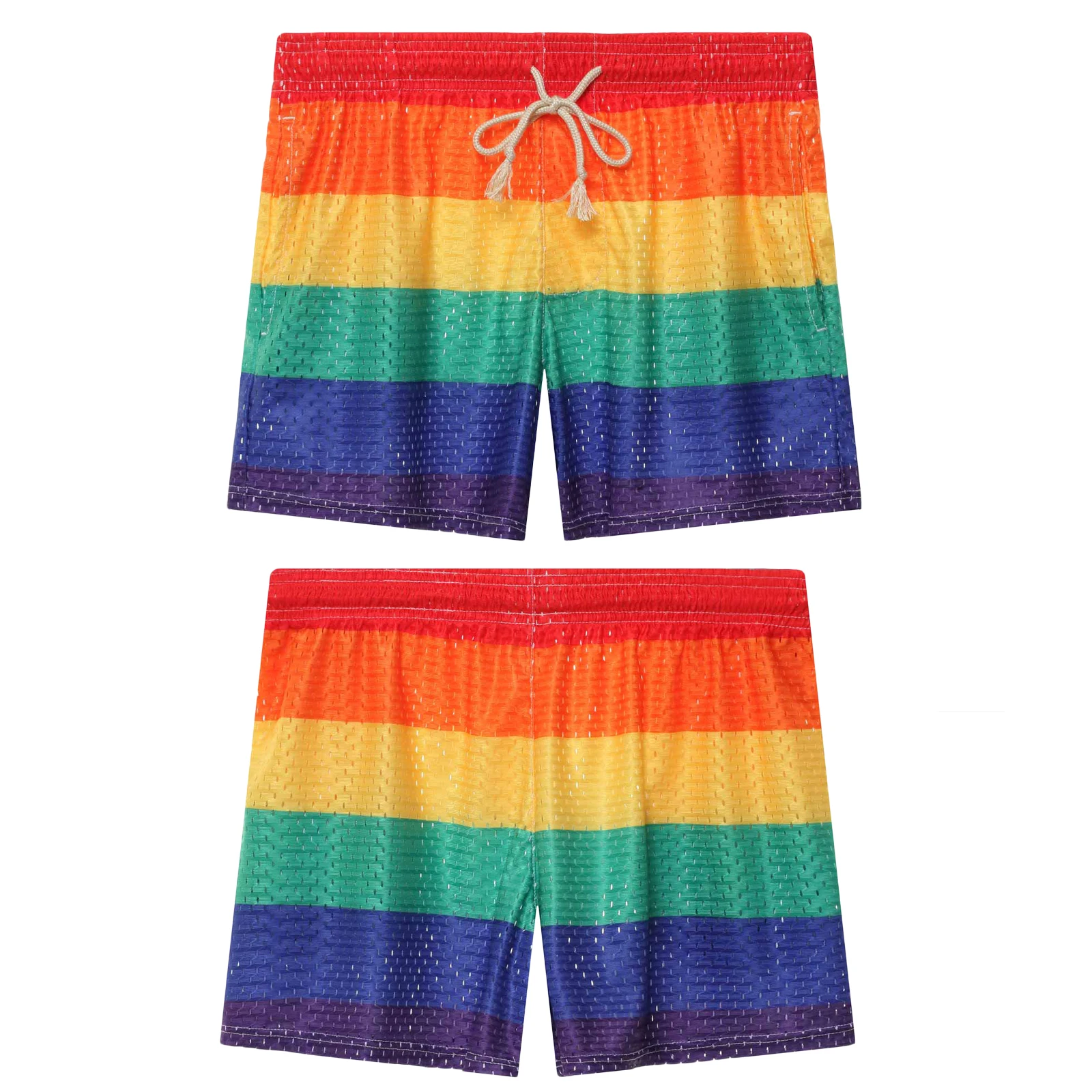 CLEVER-MENMODE Men's Rainbow Casual Shorts Pocket Loose Thin Home Shorts Beach Boxers Tether Mesh Breathable Panties