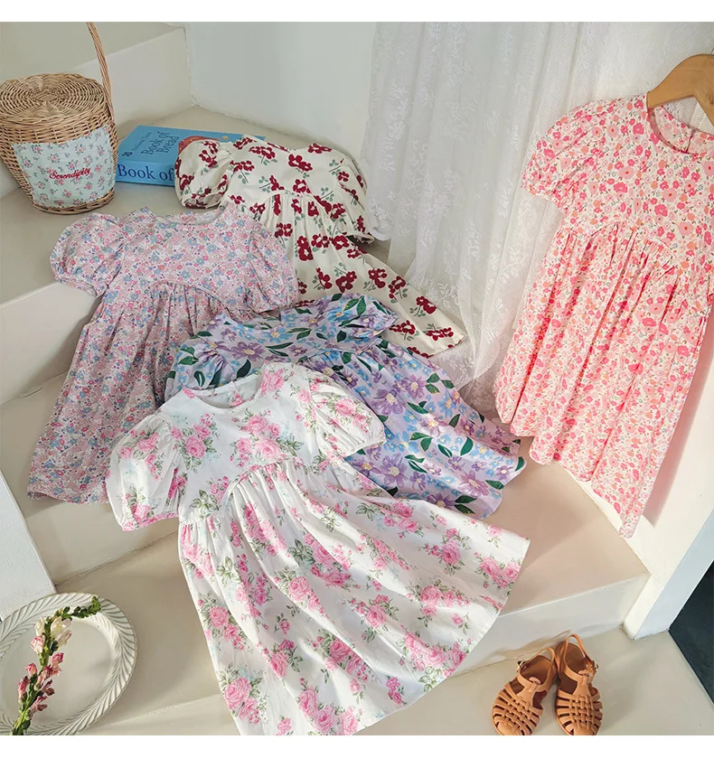 Girls Floral Print A Line Summer Dress