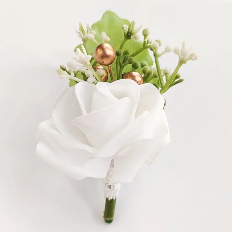 Männer Knopfloch weiße Schaum Rosen Hochzeit Zubehör Blumen künstliche Handgelenk Corsage Armband Brautjungfern Ehe Braut Schwester