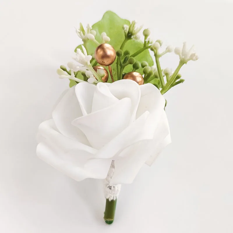 Men Buttonhole White Foam Roses Wedding Accessories Flowers Artificial Wrist Corsage Bracelet Bridesmaids Marriage Bride Sister