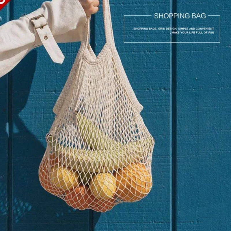 Totes Mesh Bag Cotton String Produce Shopping Turtle-bags Grocery Long Handle Net Shoulder-Bag Fruit Vegetable Reusable - 4