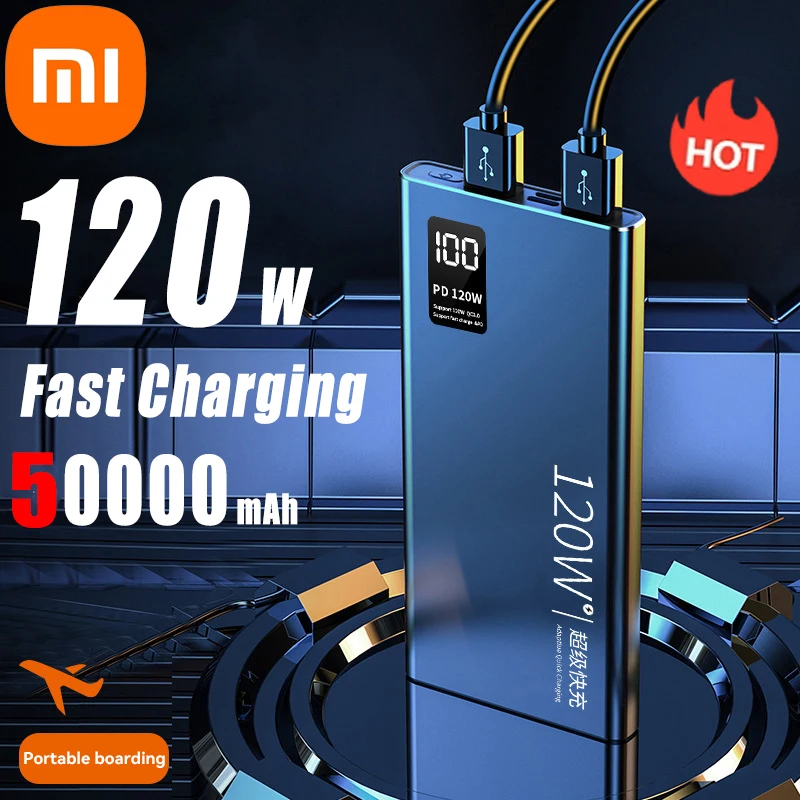 

Портативное зарядное устройство Xiaomi 120 Вт, супер быстрая зарядка, портативное зарядное устройство 50000 мАч, компактное улучшенное портативное зарядное устройство для путешествий и кемпинга
