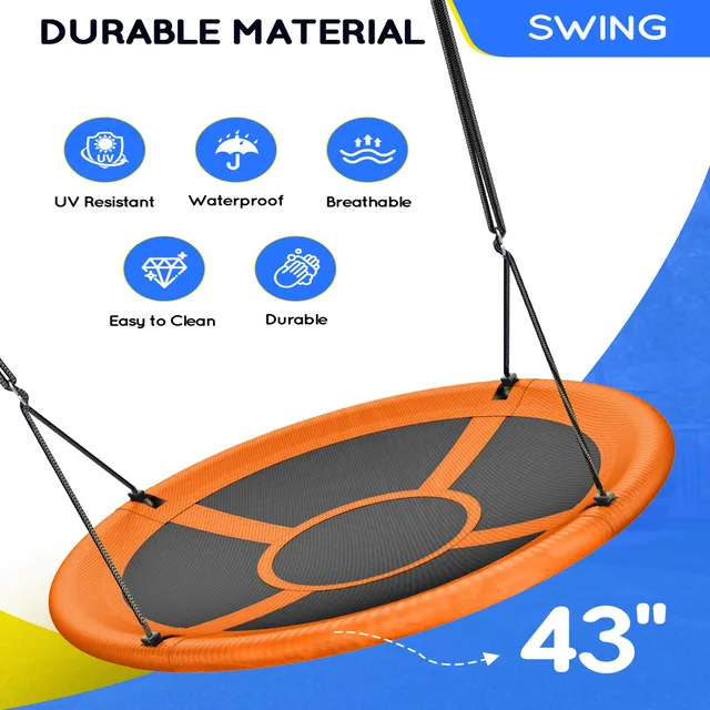 43" UFO Tree Swing for Kids & Adults - 700LB Capacity, Waterproof Hanging Saucer Seat with Adjustable Straps.
