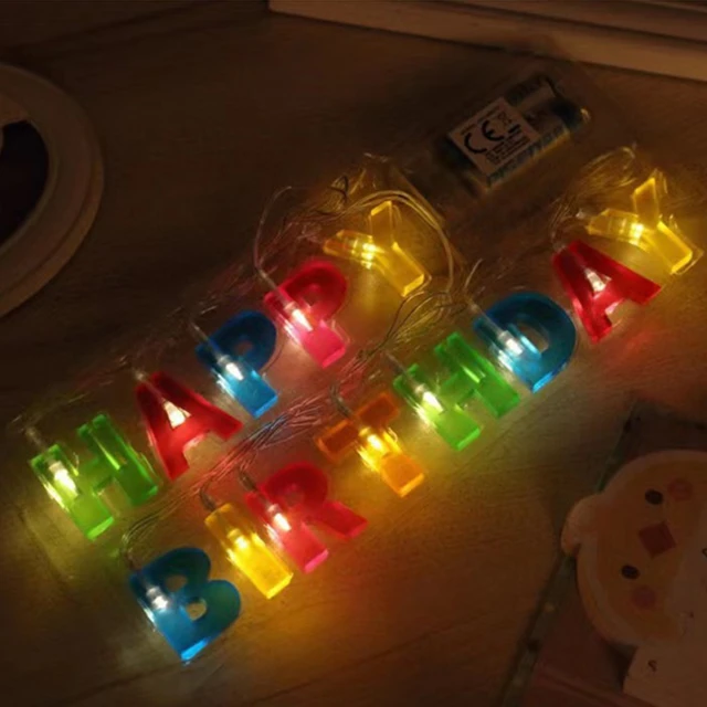 Guirlande lumineuse à piles, fournitures de décoration de fête  d'anniversaire, en forme de lettre joyeux anniversaire