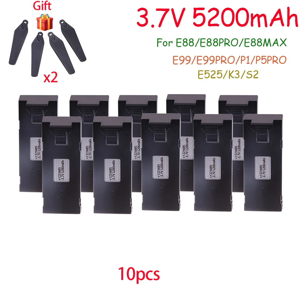 ตัวเลือกสินค้า แบตเตอรี่โดรน 3.7V 5200mAh สำหรับ E88/E99/Mini Drone