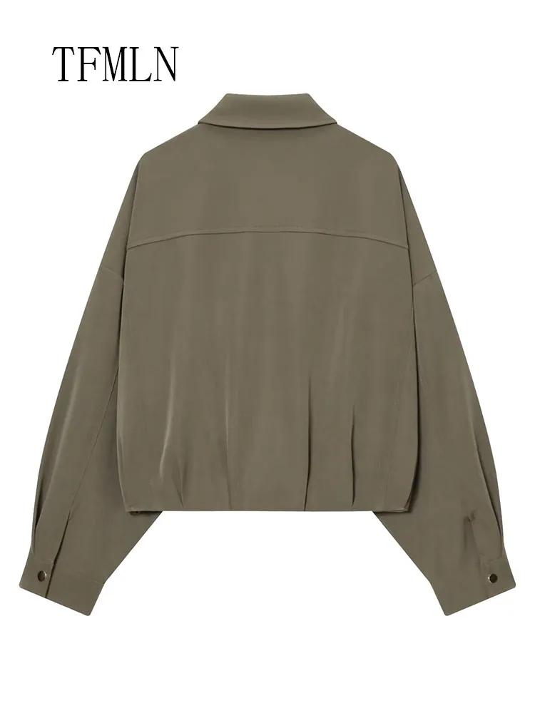 Oversize Women Bomber Jackets 2026 Spring Autumn Fashion Chic Lapel Loose Pleated Coats Vintage High Street Pockets Outwear