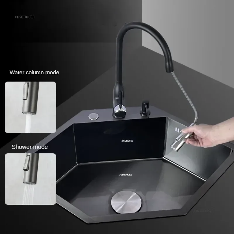 304 Stainless Steel Special-shaped Sink for Kitchen Nano Corner Kitchen Sinks Small Apartment Large Single-slot Dishwashing Sink 4