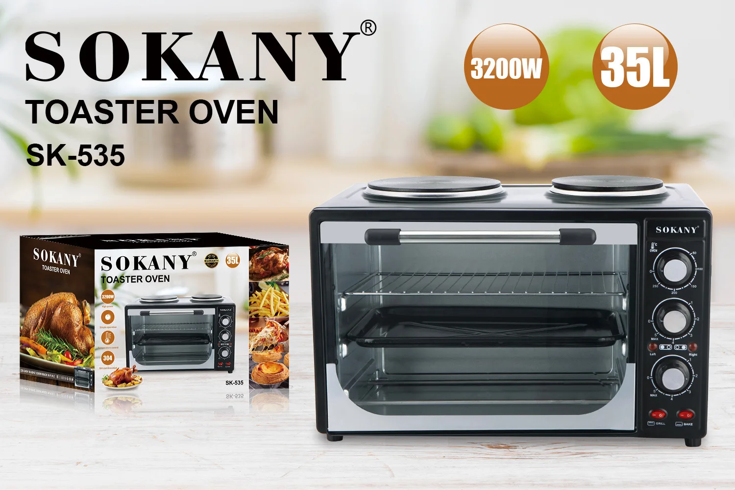 35L Countertop Toaster Oven, Multi-Function with Bake, Toast and Broiler, 3200 Watts, Timer and Auto-shutoff 6