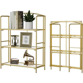 Book Shelf 3 Tier Gold Bookshelf Free Shipping Metal Book Shelf for Storage Folding Bookcase for Office Organization and Storage 6