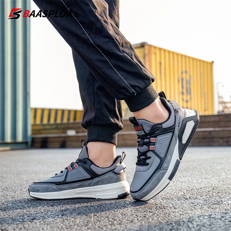 Running Shoes Baasploa Men Casual Waterproof Running Shoes Fashion Leather Tenis Shoes Non-slip Wear-resistant Male Sport Lightweight