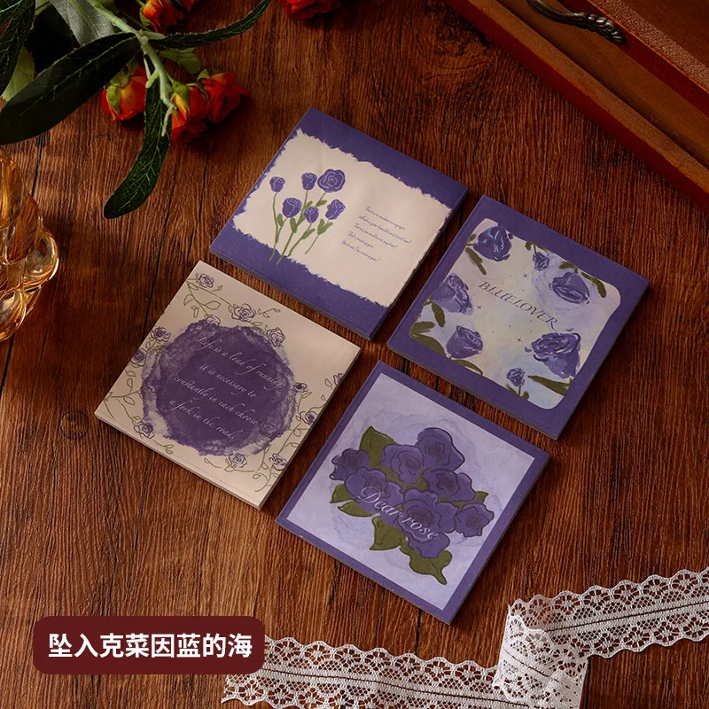 kawaii Sticky Notes Red And Blue Rose Sticky Notes High-value Tearable Self-Adhesive Sticky