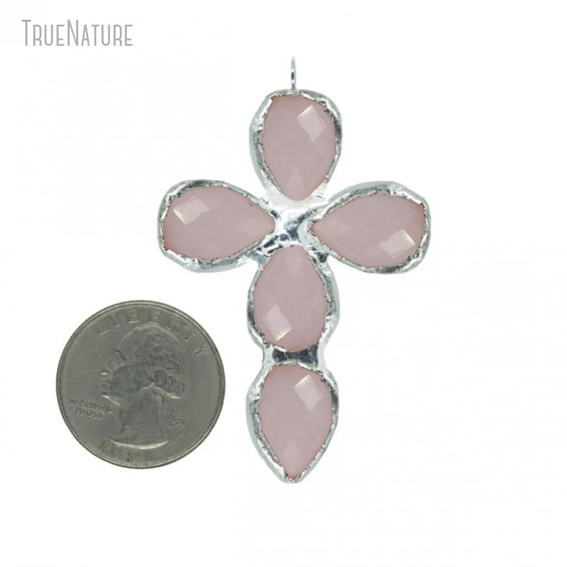 

10Pcs Wholesale Faceted Pink Tin Glass Crystal Jesus Christian Handmade Jewelry Soldered Cross Pendant PM29561