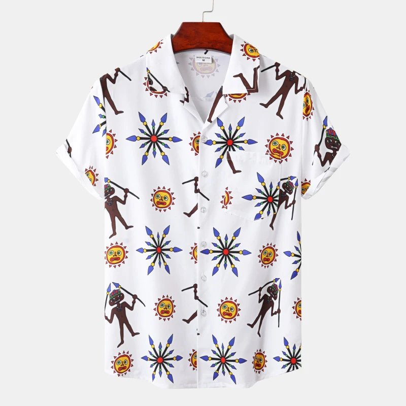 Camisas blancas de playa estampado africano para hombre, camisa hawaiana informal de manga corta para verano, ropa para vacaciones y fiestas, XXXL| | - AliExpress