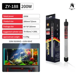 Aquarium Submersible Water Heater with Adjustable Thermostat - 220V, Multiple Watt Options - 110V US Plug (300W)