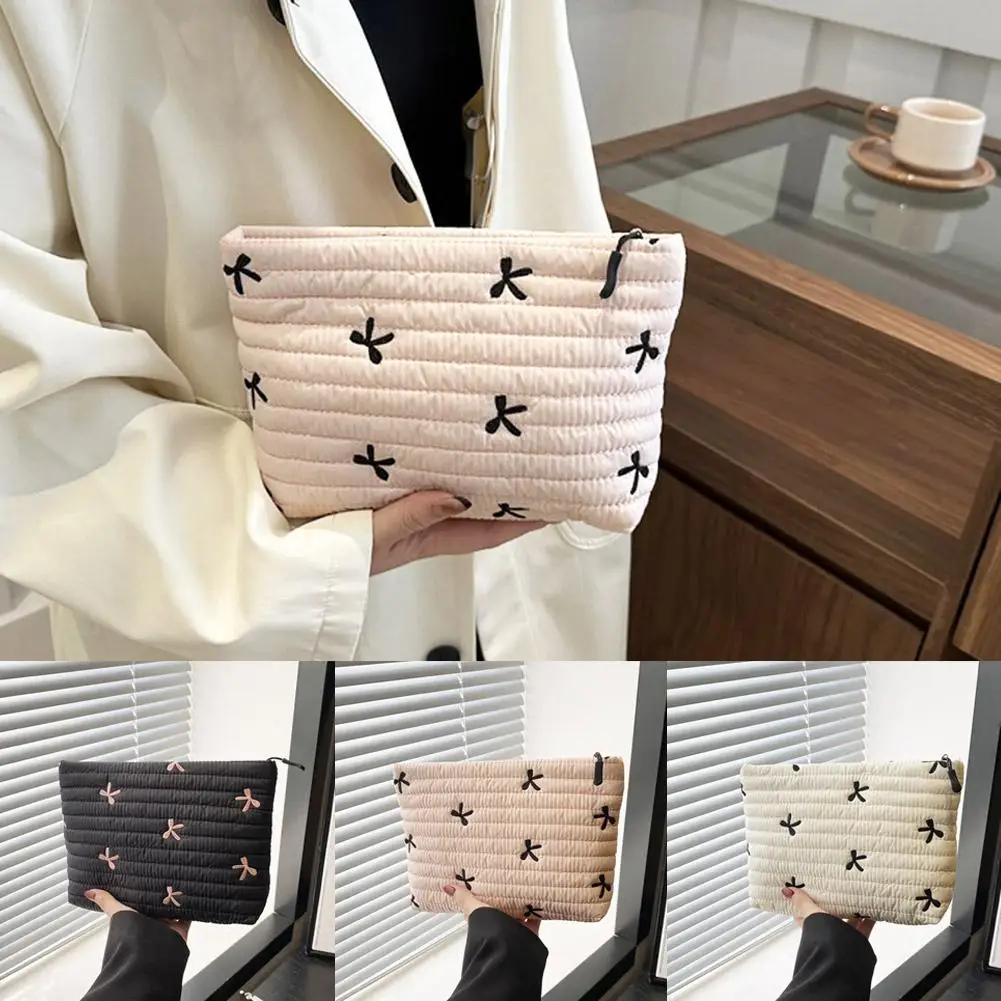 Bow Print Makeup bag for women Portable Large capacity Handheld Cosmetic Bag Cute Fashion Handbag Toiletries storage bag