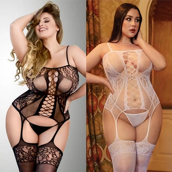 Body  talla grande para mujer, lencería de rejilla, ropa interior.