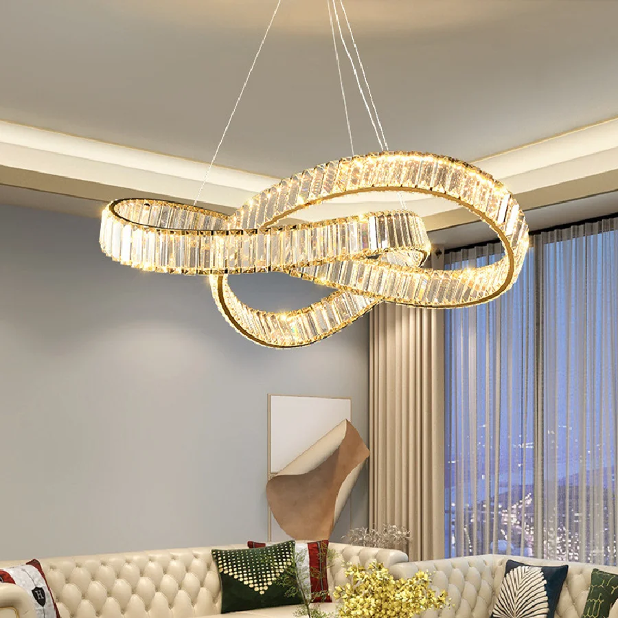 

Post Modern K9 Crystal Chandeliers Round Ceiling Light for Living Room Dining Bedroom Ring Irregular Cristal Lustre Hanging Lamp