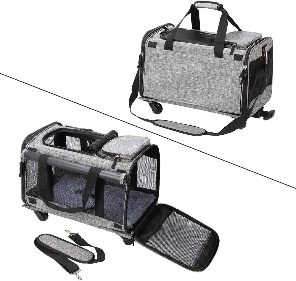 Portable Pet Carrier with Wheels, Double Compartment Cat Carrier for 2 Large Cats, Rolling Cat for Two Cats,Pet Carrier.