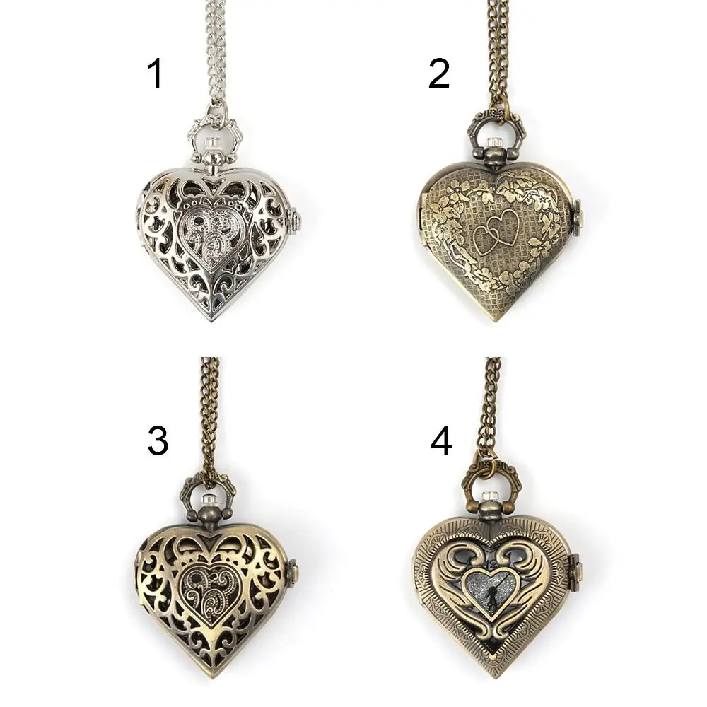 Vintage Quartz Pendant Chain Clock With Necklace Steampunk Pocket Watch Heart Pocket Fob Watches