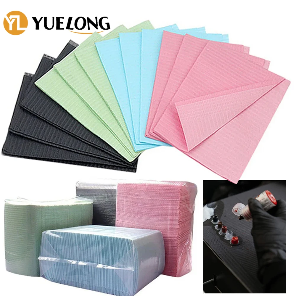 

125pcs Disposable Tattoo Clean Pad Tattoo Table Covers Clean Pad Bibs 10 Color Patient Dental Napkins Beauty Tattoo Accessories