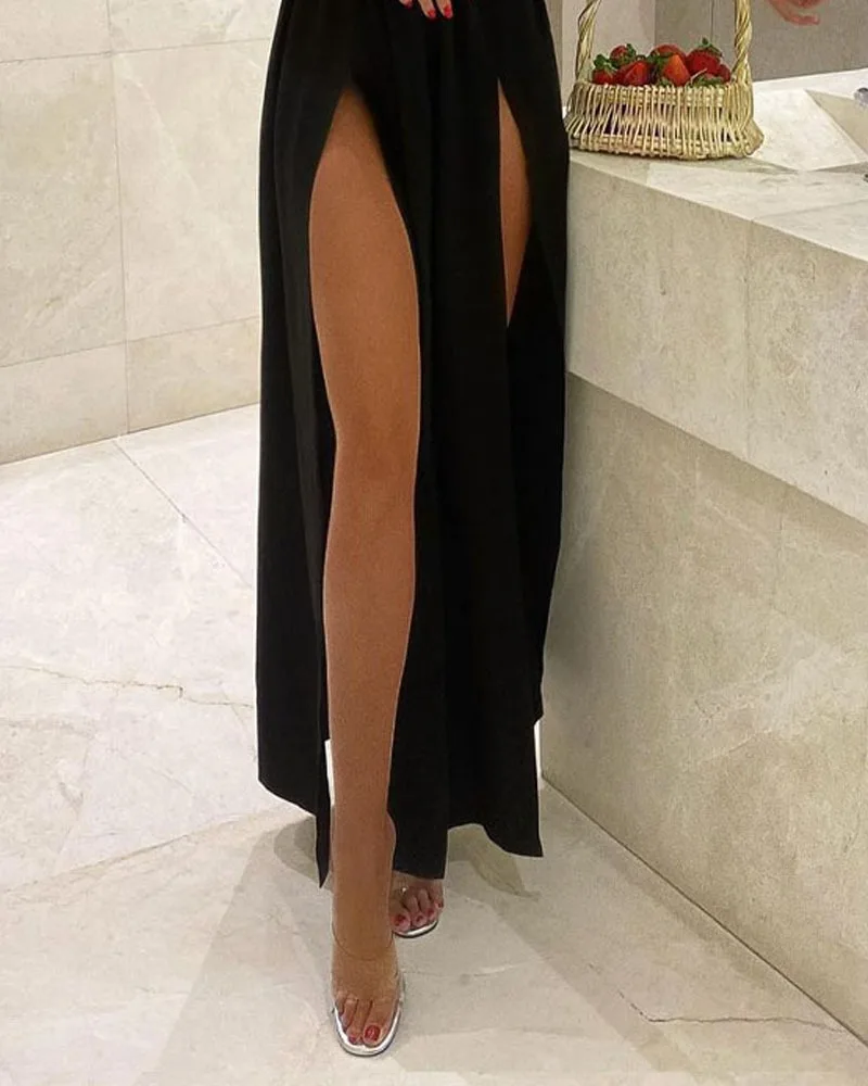 Deep V Neck Sexy Dress For Women High Waist Split Backless Sundress Femme Party Temperament Slim Evening Dresses Woman
