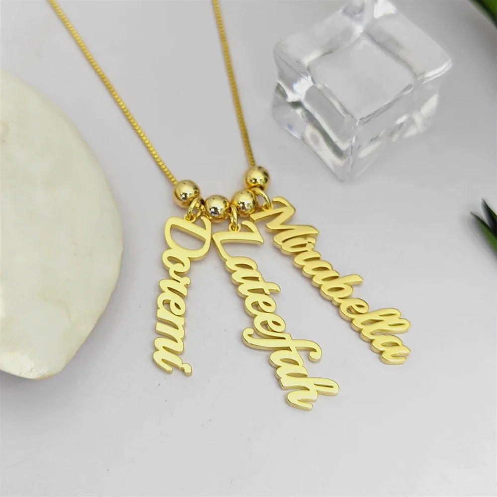 2023 Custom Name Beaded Necklace Personalize Gold Plated Stainless Steel Family Name Necklace For Women Jewelry Gifts