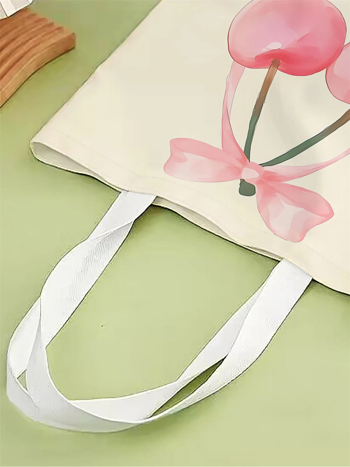 1pc,cartoon cherry handbag, reusable fashionable handbag, multifunctional handbag, printed canvas shopping bag