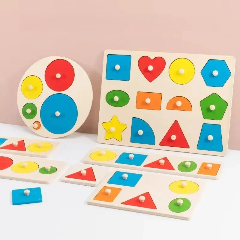 Montessori Baby Puzzle Toys, Wooden Shape And Color Matching Hand Scratching Board, Geometric Early Education Cognitive Toys