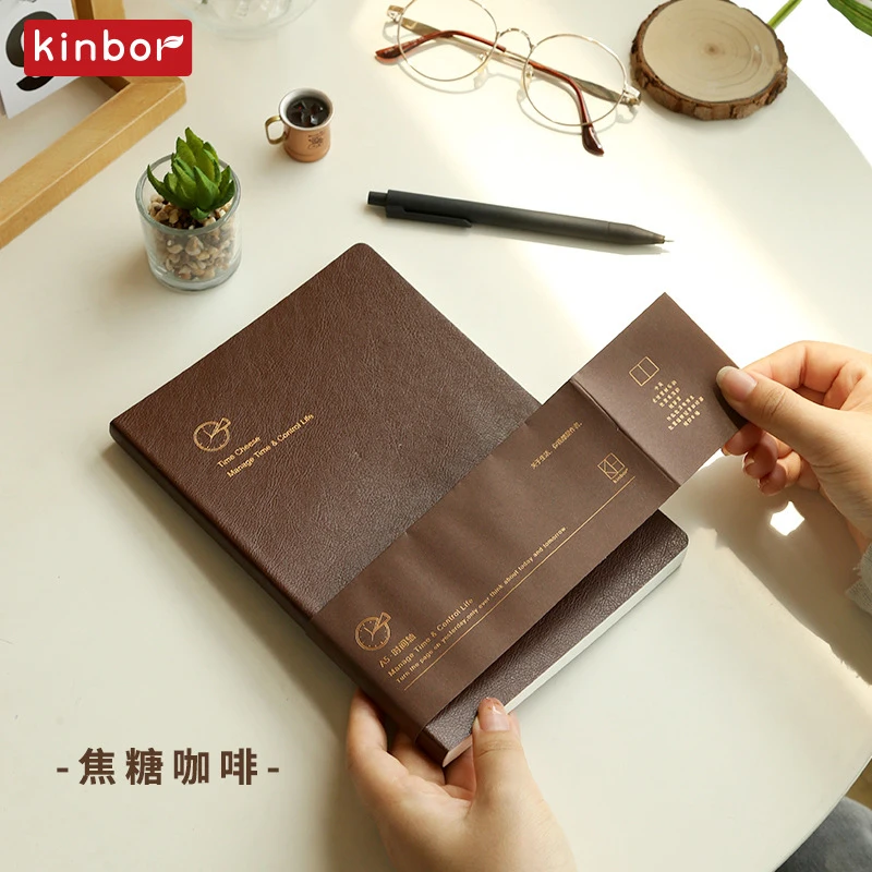 New Kinbor A5 Month Weekly Planner Time Cheese PU Leather