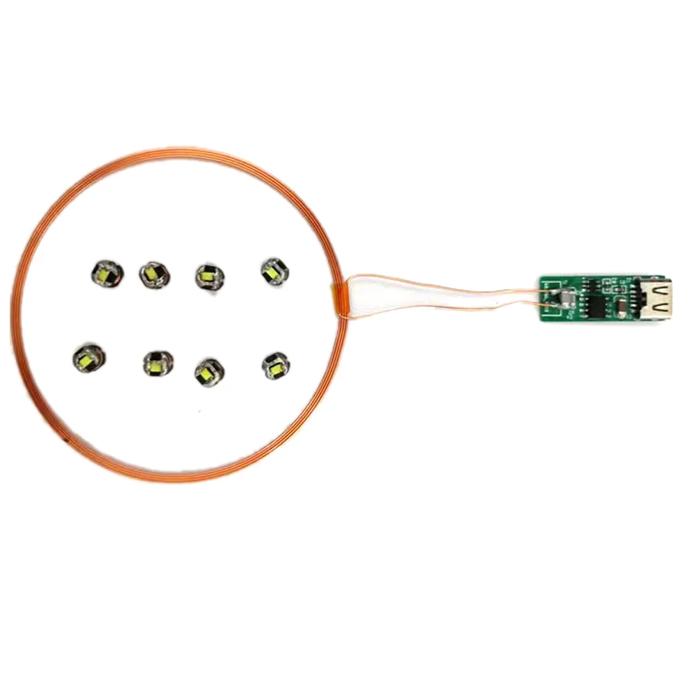 70MM 무선 전원 공급 장치 유형-c USB 5V 코일 유도 무선 충전 송신기 + 10PCS Led 수신기 diy 장난감 모델