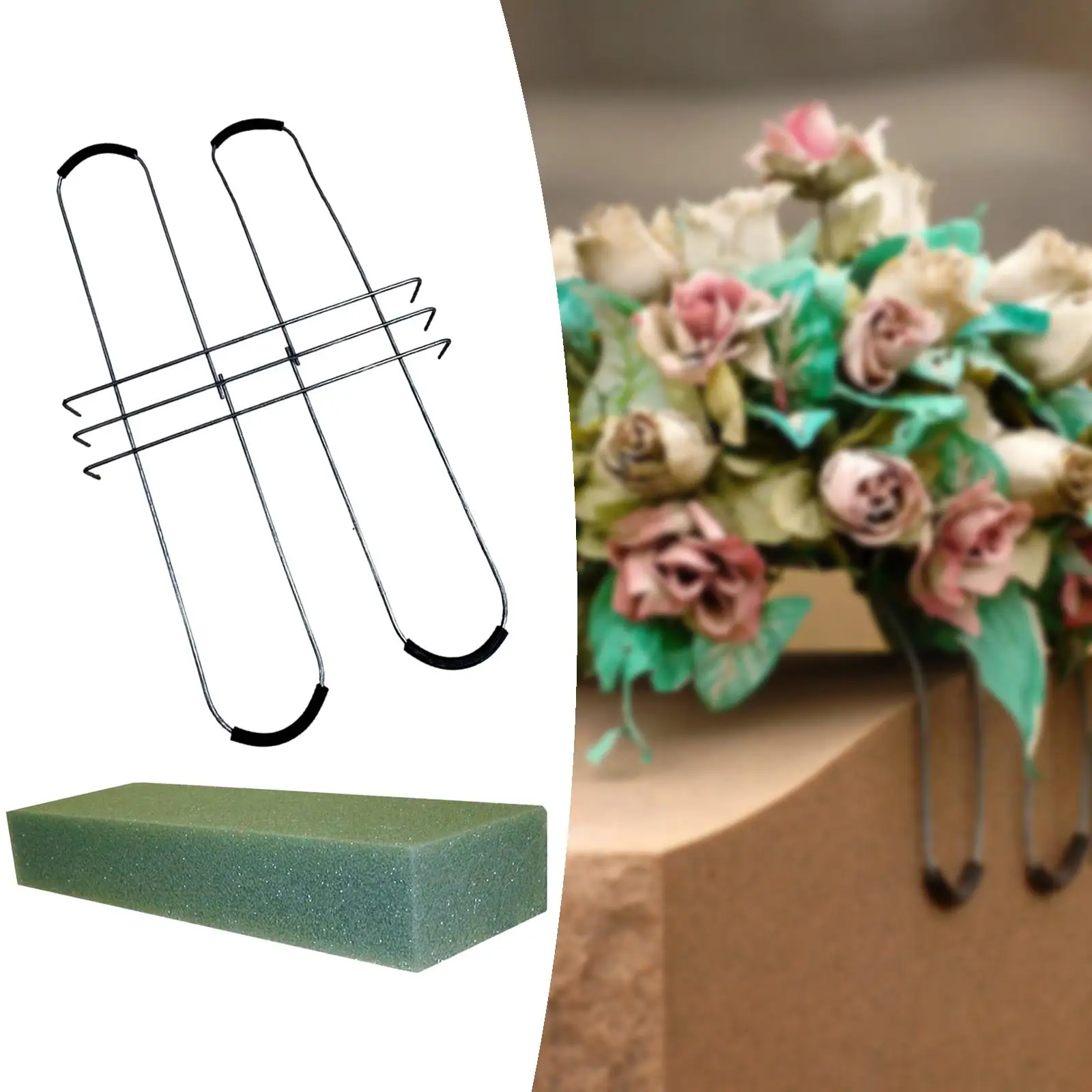 Headstone Flower Saddle with Floral Foam Rustproof Wire Sturdy Galvanized Cemetery Saddles for Cemetery Garden Yard Wedding Lawn