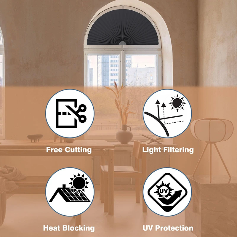 1PC self-adhesive arched pleated curtains for bedroom shading, sun shading, non perforated blinds, disposable curtains 6