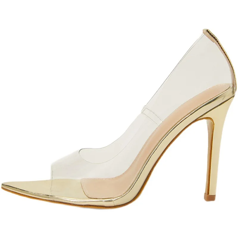 2022 Summer Party PVC Transparent High Heels Sexy Pointed Toe Shallow Slingback Shoes Women Pumps Sandals Mules Stiletto Mujer