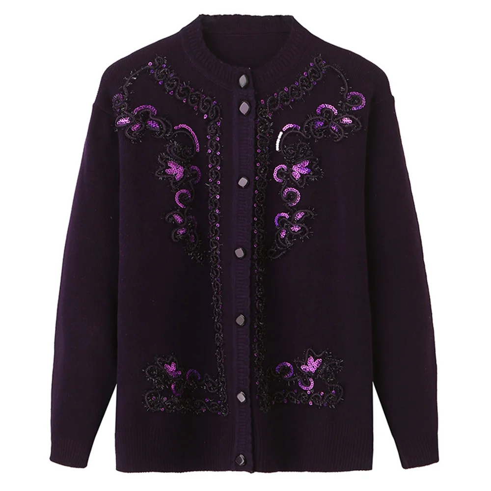 Cardigan da donna classico con stampa strass per anziani