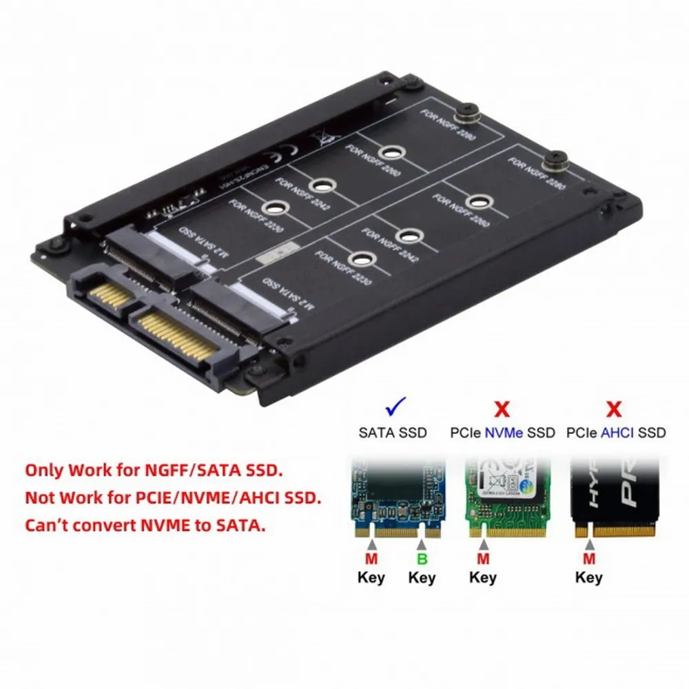 SATA M.2 RAID 어댑터 B+M 키 듀얼 M.2 NGFF - 2.5인치 SATA SSD RAID 콤보 HDD 하드 드라이브 인클로저 블랙 메탈 케이스
