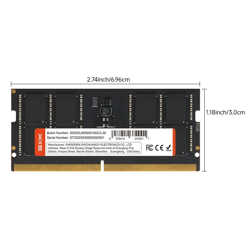 SIX S-5600 Pro DDR5 SODIMM 5600MHz ラップトップ メモリ – 16GB