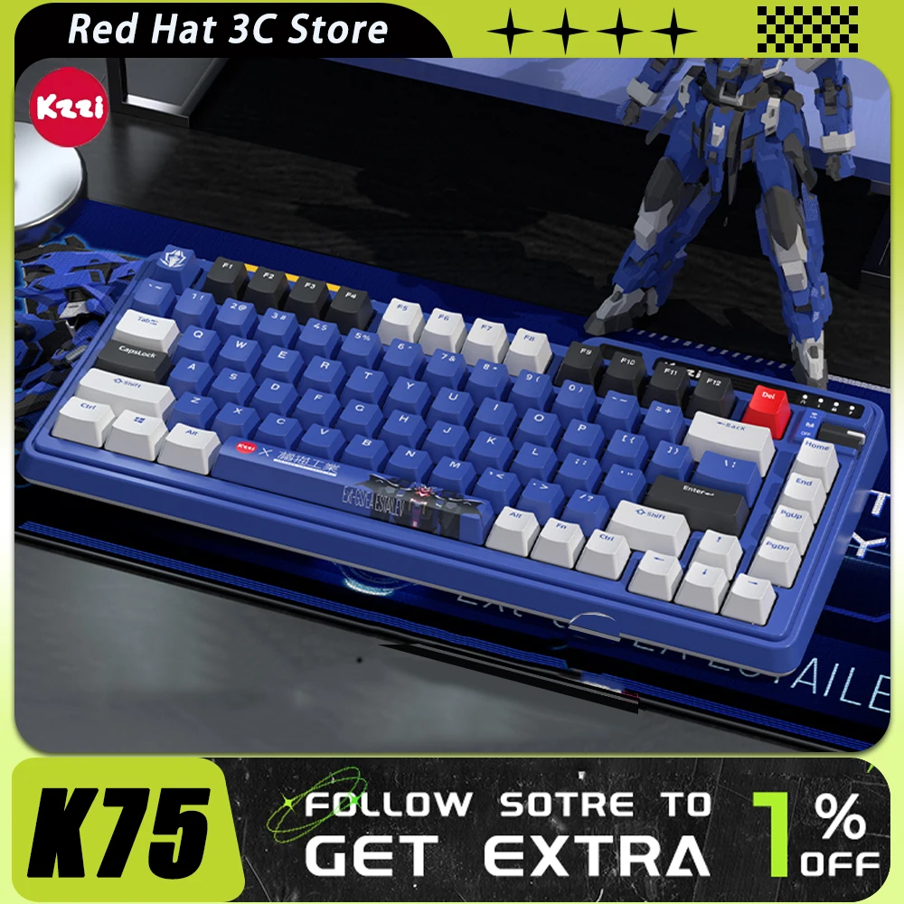 

Kzzi K75 Mechanical Keyboard Power Display Screen Three Mode RGB Hot Swap Wireless Gaming Keyboard Gasket Pc Gamer Accessories