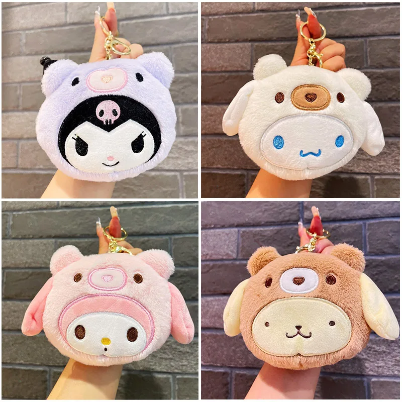 

Sanrio Kuromi Plush Keychain Wallet Melody Cinnamoroll Plushies Coin Purse Earphone Organizer Bag Pendant Key Ring Girls Gifts