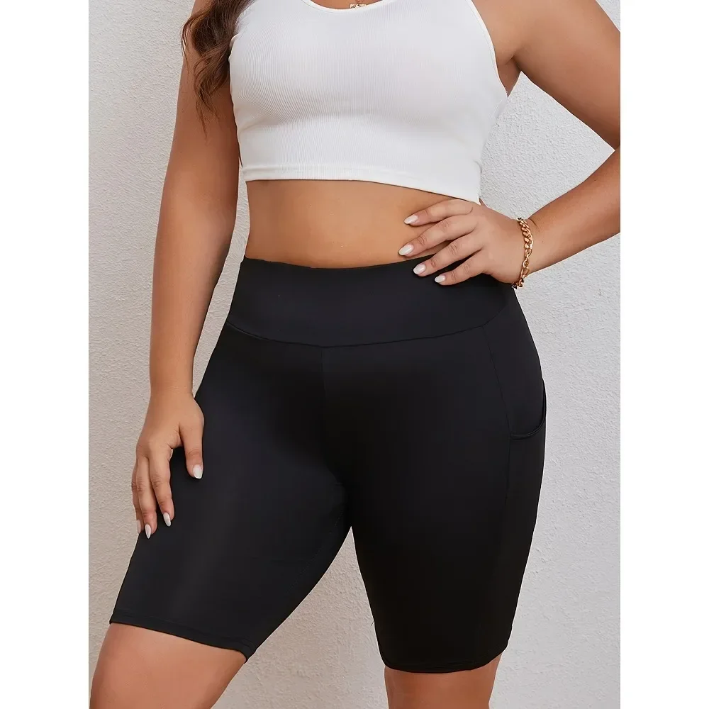 Fashion Women’s Plus Size S-5XL High Waisted Black Pocket Swim Shorts Show Off Your Taste with Minimalist Beauty Best Sellers In Plus Sized Clothing