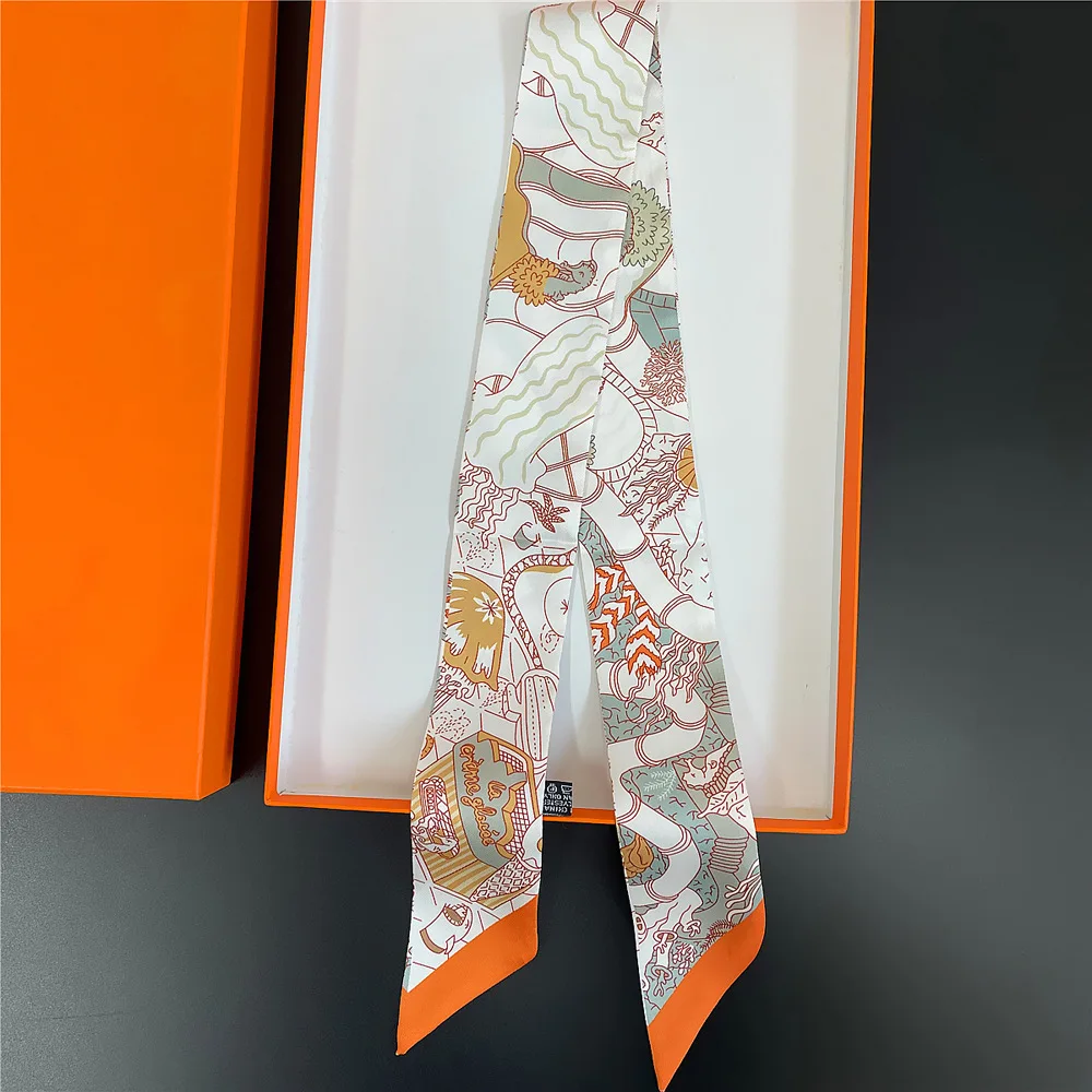 2024 New Luxury Polyester Silk Scarf Underwater World Print Women's All Seasons Decorative Thin Scarf Scarf Headband 90*5cm 5