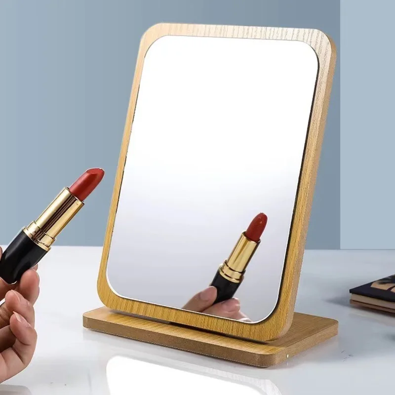 Portable Wooden Folding Desktop Makeup Mirror Simple Desktop Mirror Beauty Dormitory Desktop Stand Female Students Small makeup mirror