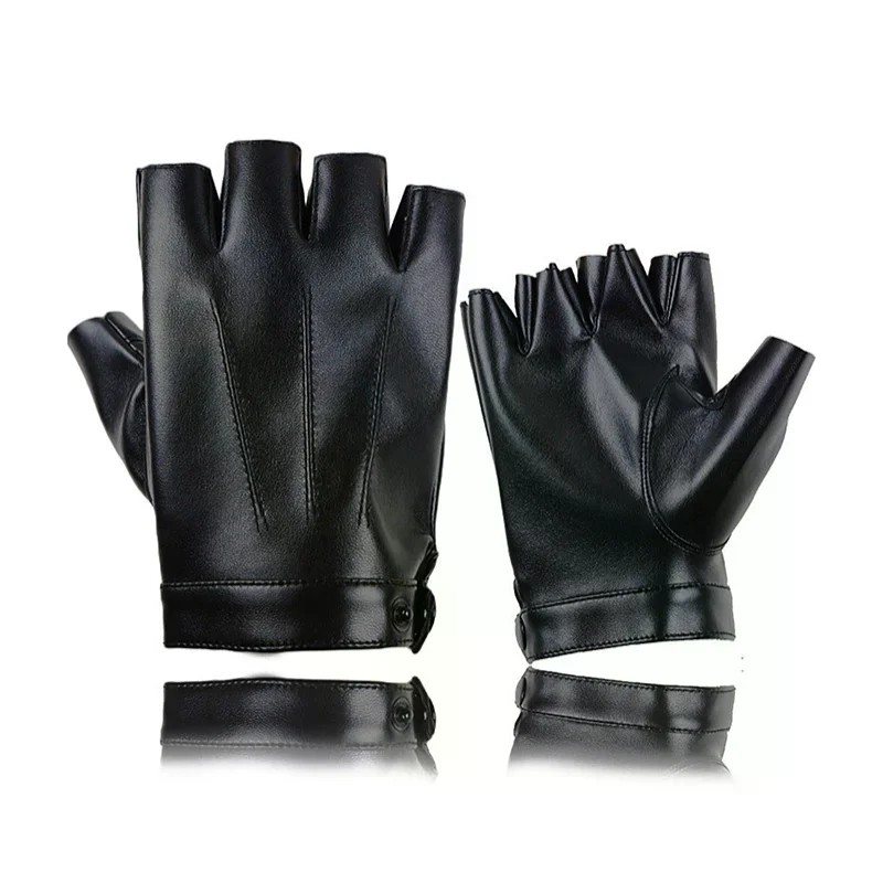 Fingerless Men Gloves PU Leather Motor Punk Gloves Male Mittens Black Half Finger Outdoor Tactical Mens Leather Driving Gloves - 2