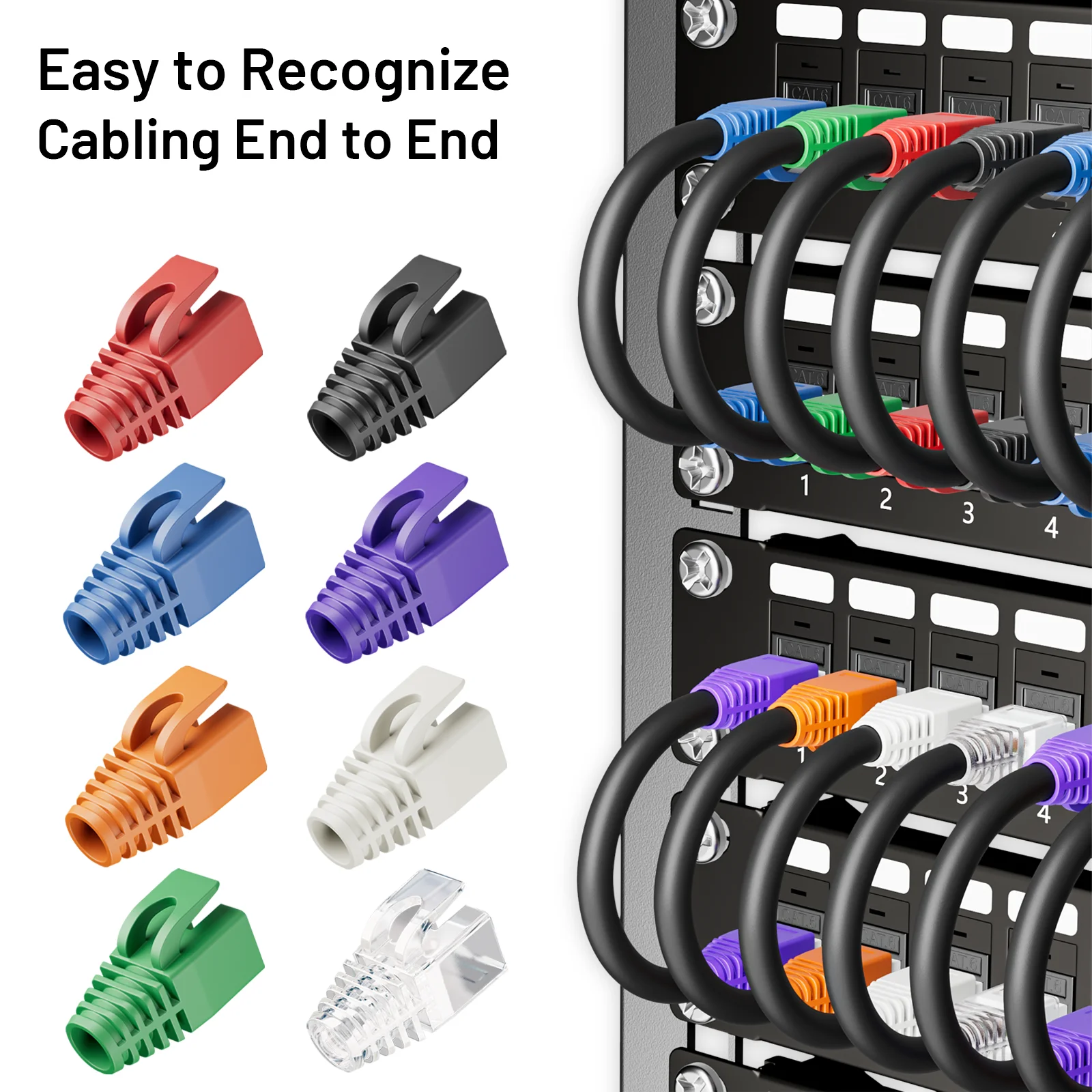 Natalink 100pcs RJ45 CAT7/CAT6a Ethernet Network Cable Strain Relief Boots Cable Connector Plug Cover Mixed Color Soft Plastic
