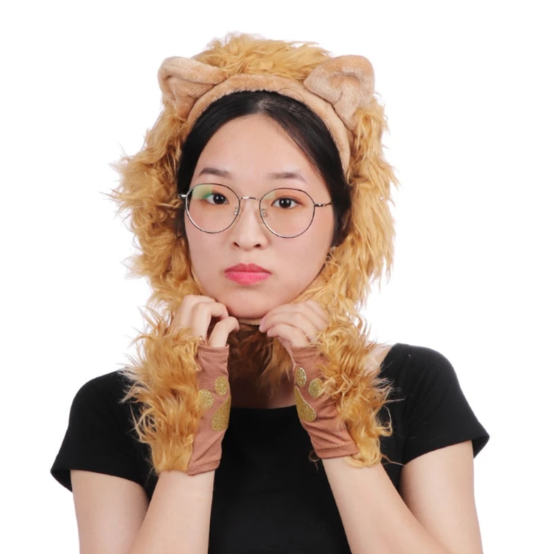 JIAHG Set Costume Da Leone Per Bambini E Adulti, Include Fascia Con Orecchie, Coda Pieghevole, 2 Zampe, Morbido Peluche, Perfetto Per Halloween, Carnevale, Compleanni, Cosplay - 3