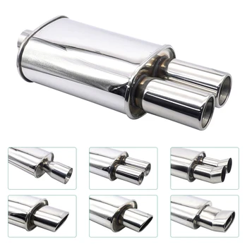 Universal Stainless steel Exhaust Pipe Muffler Straight exhaust Single/double Outlet With tailpipe Car Modification 1